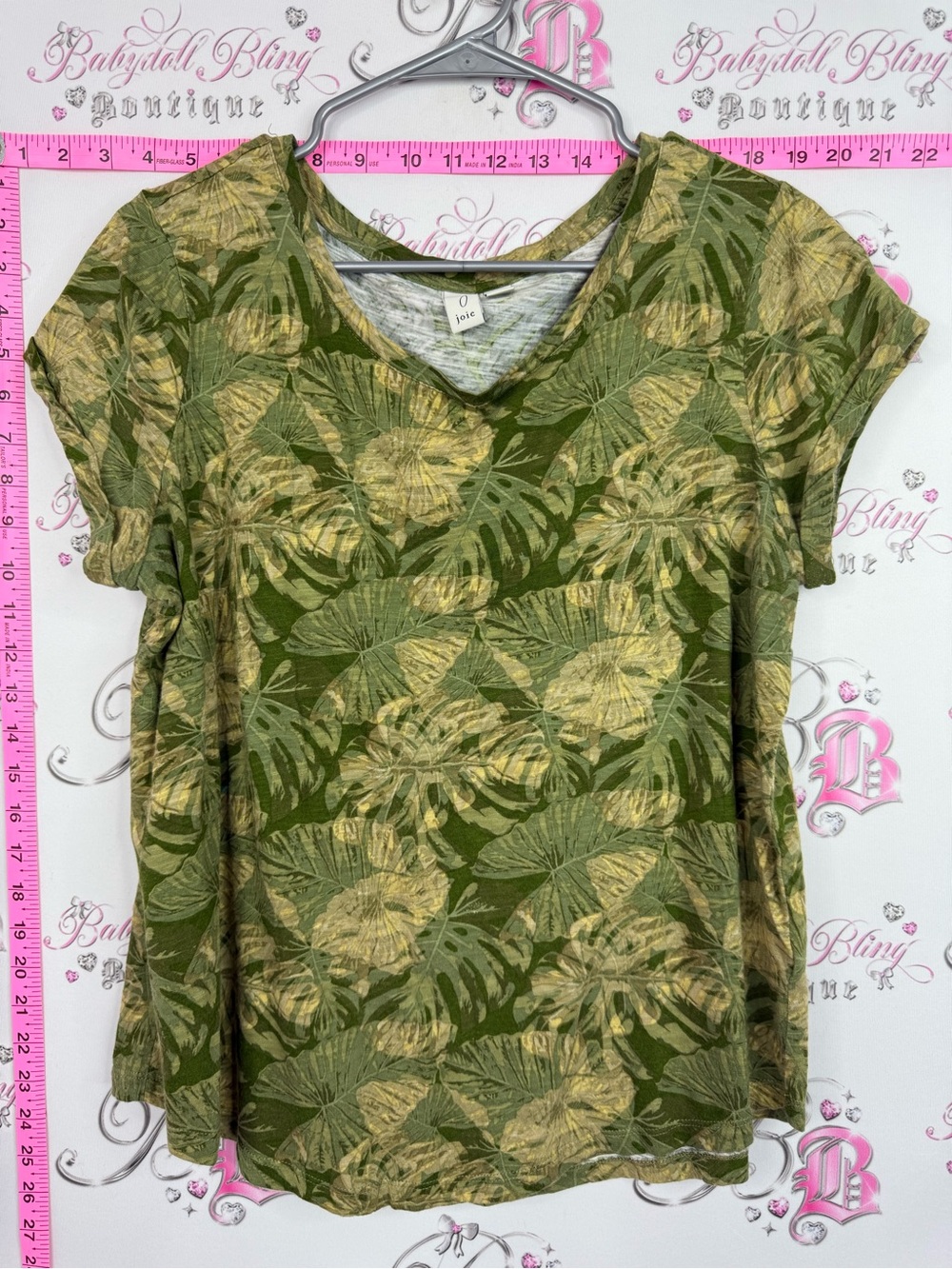 Joie Olive Green Tropical V-Neck Short Sleeve Top tiki